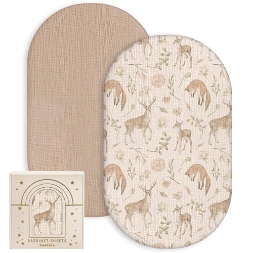 Yoofoss Muslin Baby Bassinet Sheets Boys Girls, Organic Fitted Bassinet Mattress Sheets Compatible with Halo Bassinest Swivel Sleeper,Baby Delight, Angelbliss, Soft, Breathable, Durable