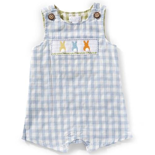 Mud Pie Baby Boys Sleeveless Gingham-Checked Bunny-Appliqued Easter Shortall