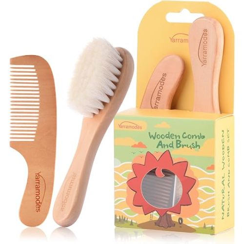 YarraModes Baby Goat Hair Brush and Comb Set for Newborns & Toddlers| Eco-Friendly Safe Brush | Natural Wooden Comb | Soft Bristles for Cradle Cap | Perfect Baby Shower and Registry Gift