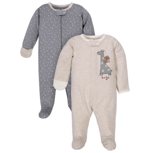 Wonder Nation Unisex Baby Zip Front Sleep ‘N Play Pajamas, 2-Pack, Sizes NB-9m