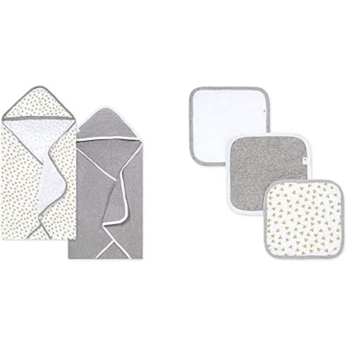 Burt's Bees Baby - Hooded Towels, Absorbent Knit Terry, Super Soft Single Ply, 100% Organic Cotton & Washcloths, Absorbent Knit Terry, Super Soft 100% Organic Cotton