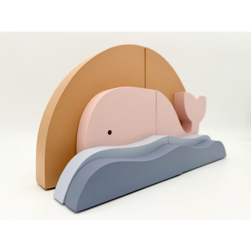 Pink Whale and Waves Bookends, Children’s under the sea decor, nautical nursery, aquatic sea life, ocean inspired bedroom, Modern Bookends