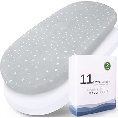 Bassinet Sheets 2 Pack (16 x 32) - Fit for Delta Children Deluxe Sweet, Dream On Me Karley (Plus) /Willow/Poppy, Baby Delight Beside Me Doze, Simmons Kids City Bassinet, Ultra Soft, White & Grey Ball