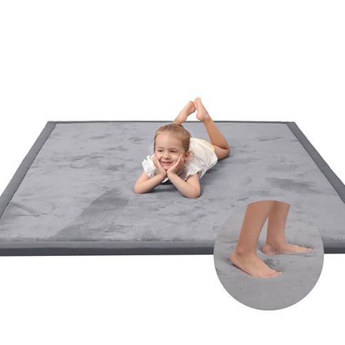 Baby Play Mat for Floor,1.3" Thick Memory Foam Tummy Time Mat,Soft Coral Velvet Nursery Rug,Large Non Slip Crawling Mat for Toddlers,Infants,Kids,Yoga Mat,Tatami Mat for Living Room(Dark Gray)