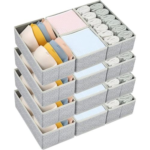 DIMJ Drawer Organizers for Clothing, Set of 16 Dresser Drawer Organizers, Fabric Closet Organizers and Storage, Drawer Dividers for Baby Clothes, Socks, Belt, Tie (Gray)