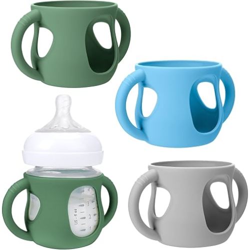 BUSOHA 3 Pack Silicone Sleeves for Avent Natural Baby Bottles - Drop Protection Baby Bottle Holder with Handle Compatible with Philips Avent Anti Colic Baby Bottles,4 Ounce