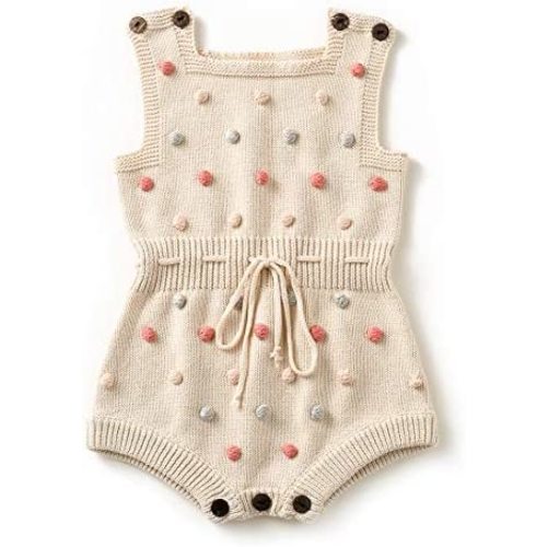 Simplee kids Baby Girl Kint Romper Fall Sleeveless Pompoms Rompers Newborn Little Girl Overall Jumpsuit Outfits