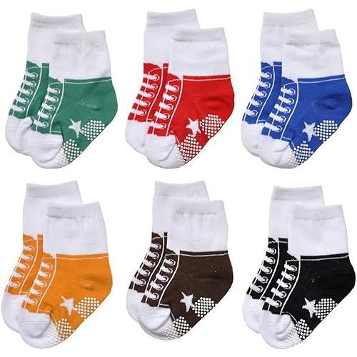 EPEIUS Unisex Baby Girls Boys Non-Slip Socks (Set of 6)