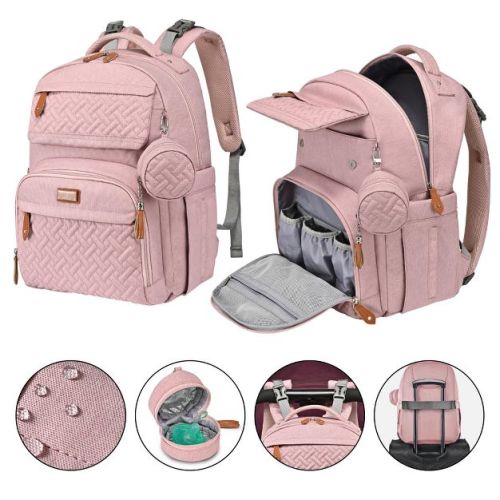 BabbleRoo Diaper Bag Backpack – Multifunctional Baby Bag, Travel-Ready Baby Diaper Bag with Extras, Pink, 1 pk