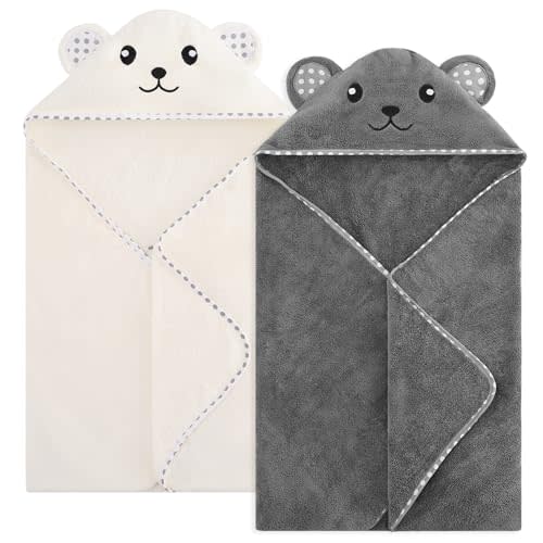 URSEORY Baby Hooded Towel, 2 Pack Cotton Baby Towel Set, 31 X 31 Inch Super Soft Baby Bath Towel for Infants, Toddlers and Newborn (Panda)