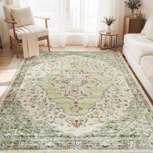 VUNATE 5x7 Area Rugs for Living Room Washable Rugs Floral Vintage Area Rug Botanical Indoor Carpet Soft Rugs for Bedroom Office Dining Room Kitchen Accent Rug Contemporary Home Decor Green