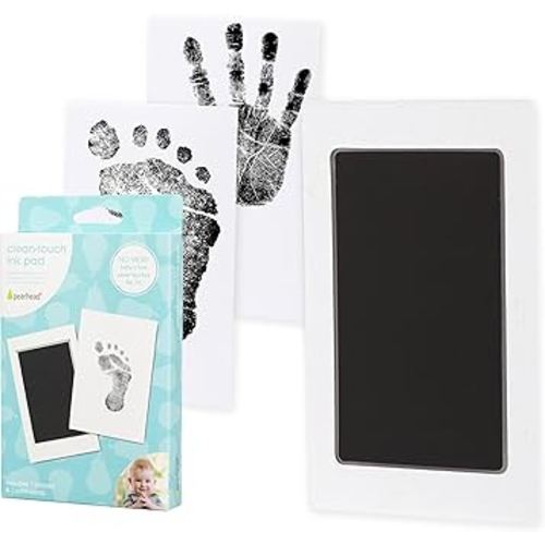 Pearhead Newborn Baby Handprint and Footprint Kit - No Mess Clean-Touch Ink Pad With Impression Cards, Safe for Skin, Perfect Keepsake for Family, Acid-Free, Black