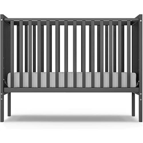 Baby Crib, 5-in-1 Full Size Convertible Toddler Bed with Sustainable Natural Pinewood for Small Baby Nursery Furniture, Non-Toxic Finish (Storm Gray)