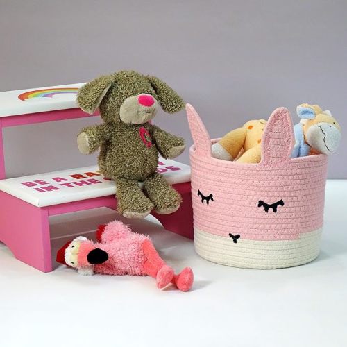 T&T Homewares Small Cute Pink Bunny Basket for Baby Toy Baskets, Baby Laundry Baskets, Nursery Storage, Woodland Nursery Decor, Kids Storage Basket, Dog Cat Toy Basket