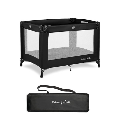 Dream On Me Nest Portable Playard in Black with Carrybag an Shoulder Strap, Lightweight, Packable and Easy Setup Baby Playard, Breathable Mesh Sides and Soft Fabric - Comes with a Removable Padded Mat