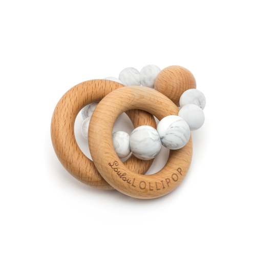 Bubble Silicone and Wood Rattle