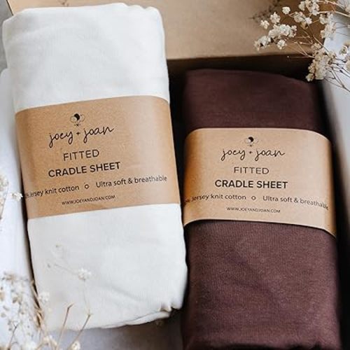 Joey + Joan Cradle Sheets Fitted 18 x 36 Inch – Buttery Soft 100% Cotton – Cream + Brown – 2 Pack