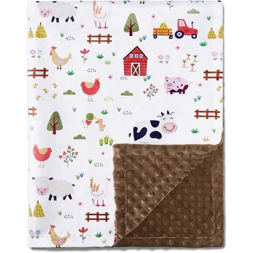 QSTEHEML Baby Blankets Neutral,Super Soft Minky Blanket Unisex, Baby Gifts for Girls Boys,Double Layer with Dotted Backing, Newborn Blankets for Crib Stroller(Farm, 30 * 40inch)