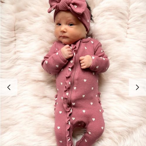Organic Waffle Ruffle Zip Footie, Mauve Heart – SpearmintLOVE