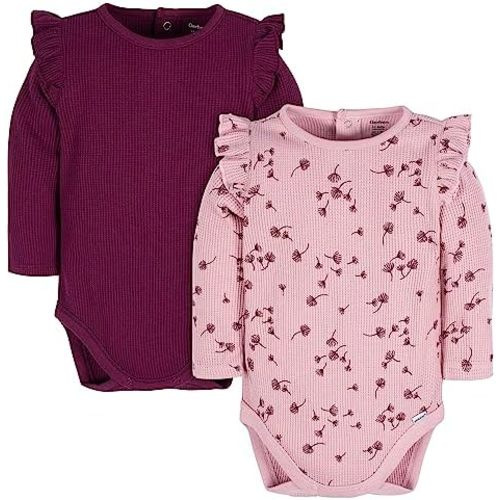 Gerber Baby Girls' Long Ruffle Sleeve Onesies (2 Pack)
