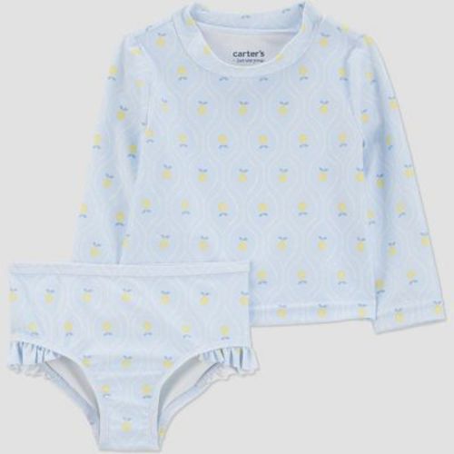 Carter's Just One You®️ Baby Girls' Long Sleeve Lemon Printed One Piece Rash Guard Set - Yellow/blue 6m