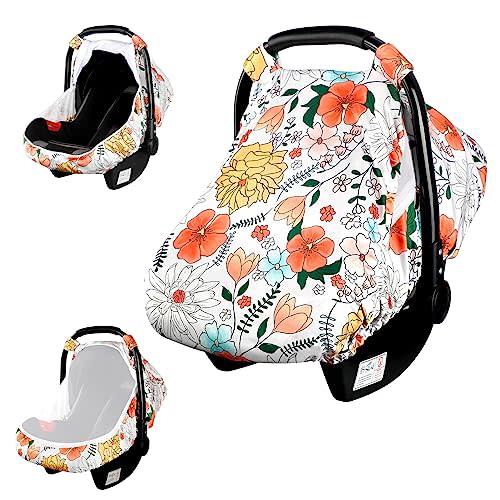 Pea Pod Car Seat Covers for Babies - Breathable Mesh Canopy with Kick-Proof, Soft Stretchy Protection - Newborn Stroller Carrier Covers for Girls - Retro Floral