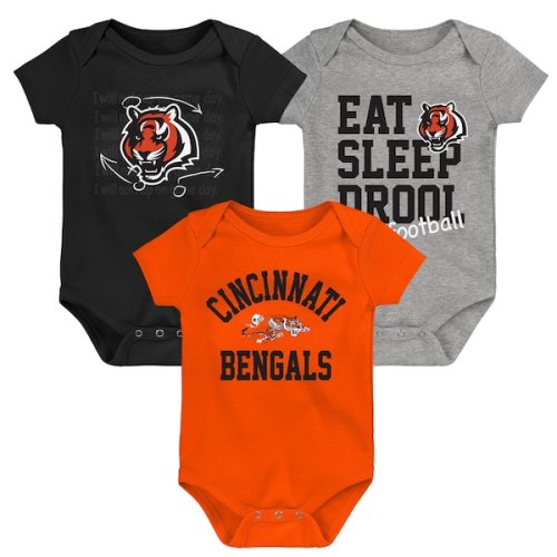Newborn & Infant Cincinnati Bengals Black/Orange/Heather Gray Three-Pack Eat, Sleep & Drool Retro Bodysuit Set
