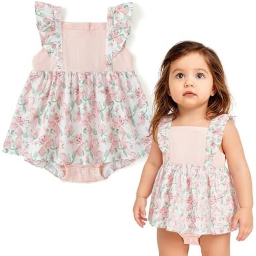 Simplee kids Baby Infant Girls Cotton Short Ruffle Sleeve Summer Romper Outfits 3-24 Months