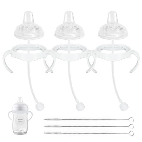Sippy Cup Soft Conversion Kit for Philips Avent Natural Baby Bottle, Toddler Transition Kit with Silicone Sippy Spout Nipple, Weighted Straw, Bottle Handle, Cleaning Brush, 3-Pack - White-Sippy Spout