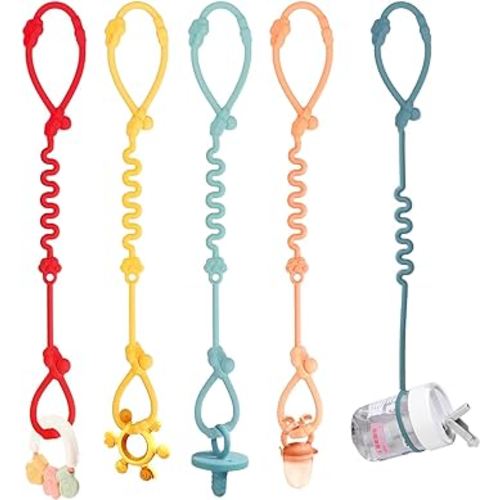 Toy Straps for Baby, Silicone Toy Straps for Stroller, Toy Safety Straps for Teether Toy, Pacifier, Sippy Cup Straps, Adjustable Toy Holder for Stroller, High Chair - BPA Free (Multi 5pack)