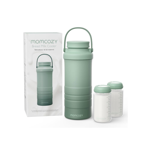 Momcozy 22oz Portable Breast Milk Cooler for Outdoor, Life Saver with 360° Total Cooling for 24 Hours, Larger Capacity Travel Breastmilk Chiller with 2pcs Baby Bottles for Breastmilk Storage, Green