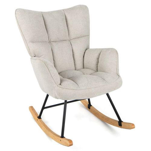 Costway Linen Nursery Rocking Chair With High Backrest Padded Armrests & Seat For Nursery Light Grey