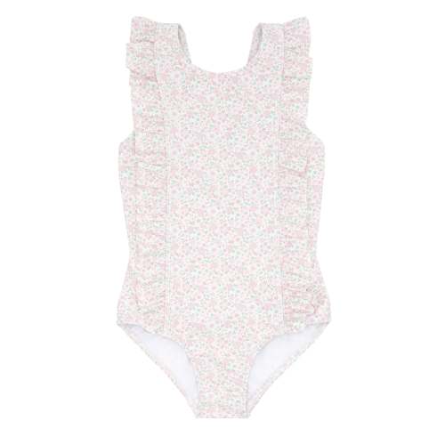 girls antique floral ruffle one piece, 0-6