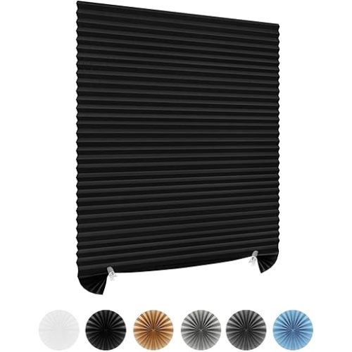 Window Blinds Cordless Blackout No Drill Cut to Size Clip On Stick On Self Adhesive Temporary Blinds Pleated Paper Blinds for Windows Doors Shades for Home Nursery Bedroom Kitchen Bathroom