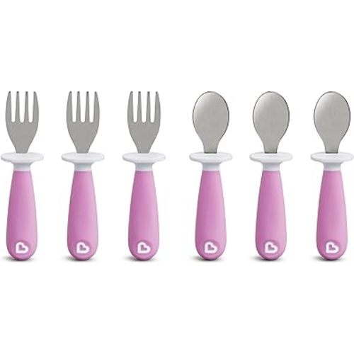 Munchkin® Raise™ Toddler Fork and Spoon Utensil Set, Rest Keeps Tip Off Table, BPA Free, 6 Pack, Purple