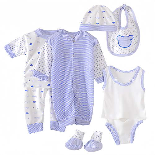 Odeerbi Baby Boy Girl Clothes 8PCS Layette Set Newborn Tops+Hat+Pants+Bib+Sock Shose+Romper