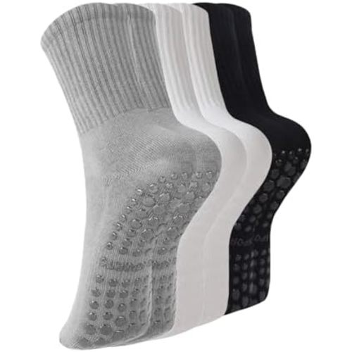 BONANGEL Pilates Socks with Grips for Women, 3 Pairs Womens Grippy Yoga Ballet Barre Hospital Gym Athletic Socks