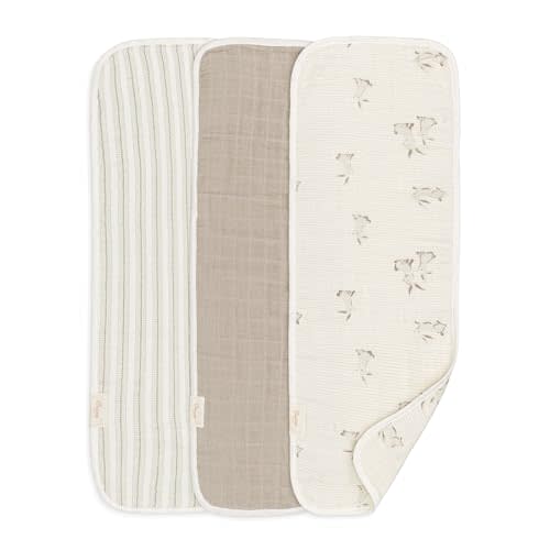 Crane Baby Organic Muslin Baby Burp Cloths, 3-Pack, 100% GOTS Organic Cotton, Absorbent, Lightweight, Machine Washable, Bunny