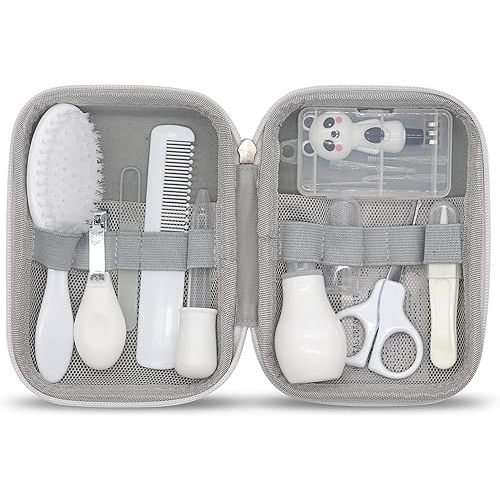 Baby Grooming Kit, 15 in 1 Portable Baby Safety Care Set with 01 Hair Brush Comb Nail Clipper Nasal Aspirator etc for Nursery Newborn Infant Girl Boys Keep Clean(White)