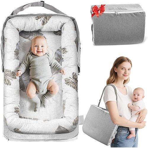 Baby Lounger & Nest for Newborn 0-24 Months, Baby Nest Supervised Breathable Cotton for Newborn, Newborn Essentials Gifts, Breathable Portable Infant Lounnger for Travel and Home(Feather)