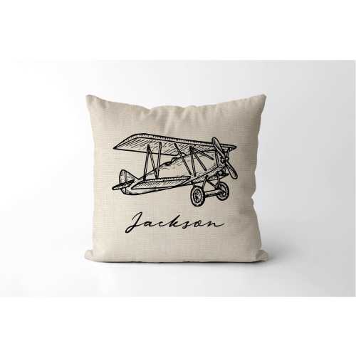 Personalized Vintage Plane Name Pillow | Baby Airplane Gift | Kids Room Biplane | 1930 Fighter Airplane Nursery Decor | Aviator
