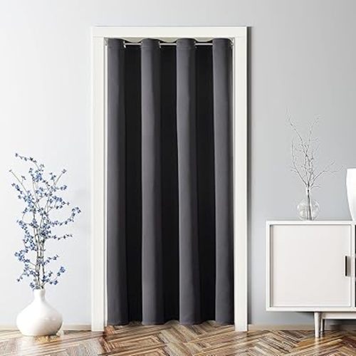 ChrisDowa Blackout Door Curtains for Doorway Privacy, Grommet Closet Curtains for Bedroom Closet Door, Thermal Insulated Temporary Doorway Cover Room Divider Drapes (1 Panel, Dark Grey, 34 x 80 Inch)