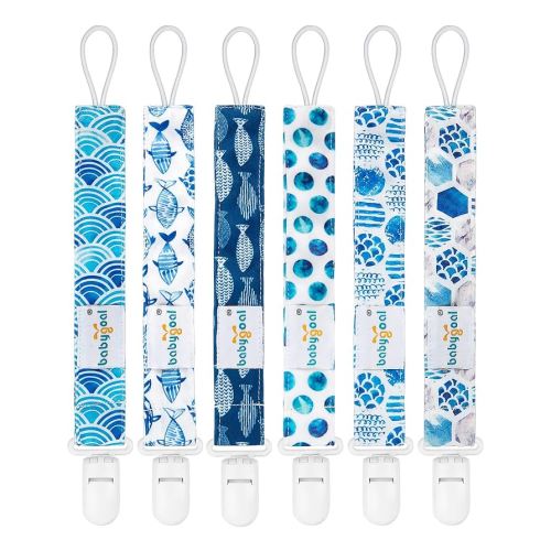 Babygoal Ocean Blue Pacifier Clips, 6 Pack Binky Paci Holder Clips and Leash for Boys and Girls Fits for Most Pacifier, Binkie Styles & Baby Teethers & Toys and Gift 6PS12