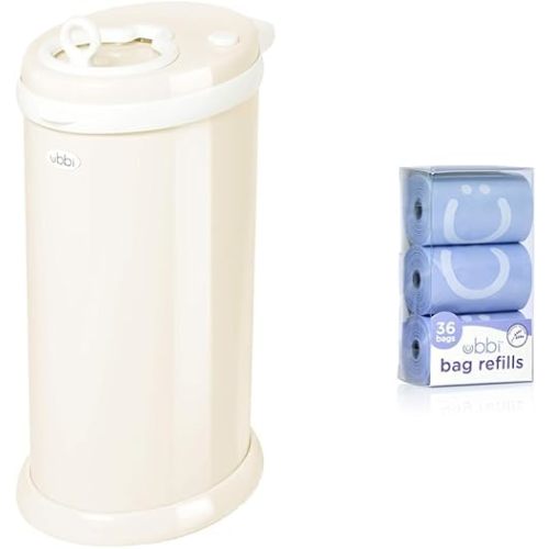 Ubbi Steel Diaper Pail and Refill Bags Bundle for Odor Control and Easy Disposal