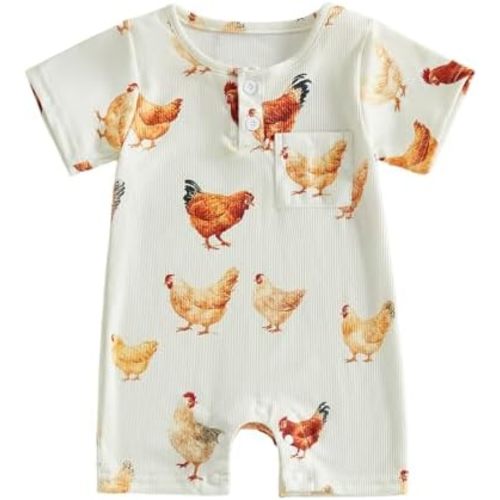 Newborn Baby Boy Farm Clothes Animal Chicken Onesie Short Sleeve Romper Jumpsuit Infant Summer Western Outfit