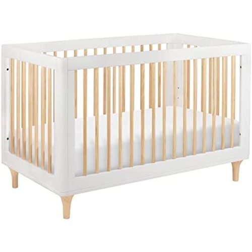 Babyletto Lolly 3-in-1 Convertible Crib with Toddler Bed Conversion Kit in White and Natural, Greenguard Gold Certified