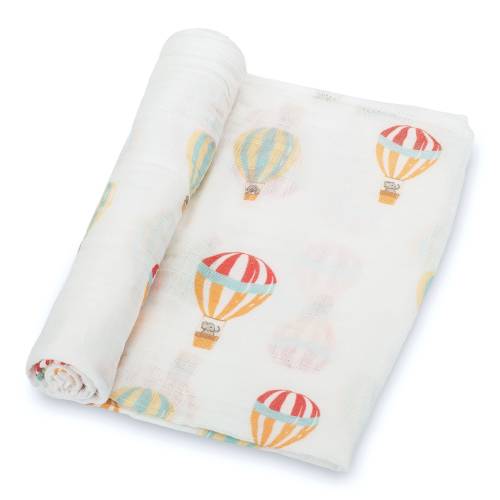 LollyBanks Hot Air Balloon Muslin Swaddle Blanket - 100% Cotton, 47"x47" - Whimsical Baby Wrap for Adventure