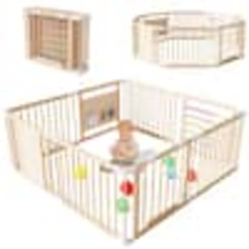 BOZTIY Foldable Wooden Baby Playpen Activity Center Adjustable Size and Shape Portable Large Playard Baby Fence Play Area I1600280-YM-MHD01