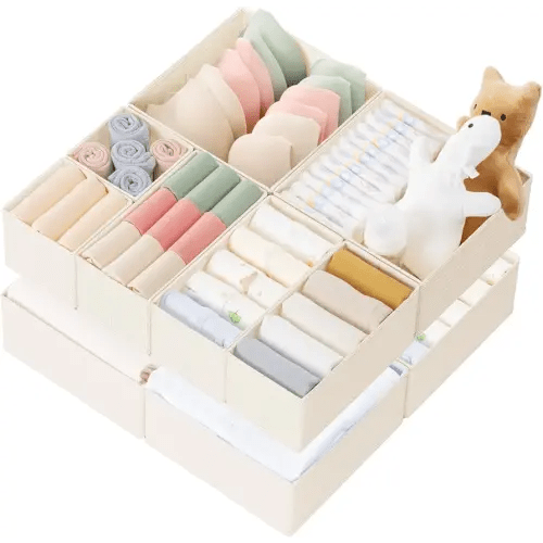 Criusia Drawer Organizer Clothes, 10 Pack Dresser Organizer for Baby Clothes, Underwear, Sock- Foldable Closet Organization and Storage Dividers Bins for Nursery, Bedroom (Beige)
