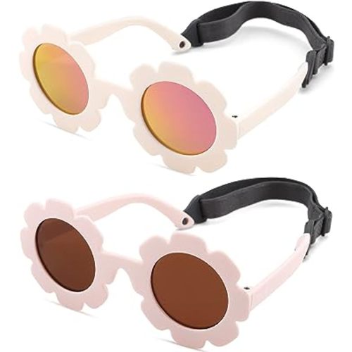 Melpomenia Flexible Bendable Baby Polarized Flower Sunglasses with Strap for Newborn Infant Boys Girls Age 0-24 Months